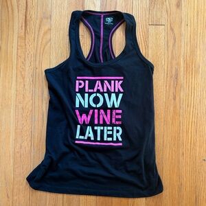 Plank Now Wine Later Workout Tank Top Athletic Works Size Medium Black and Pink
